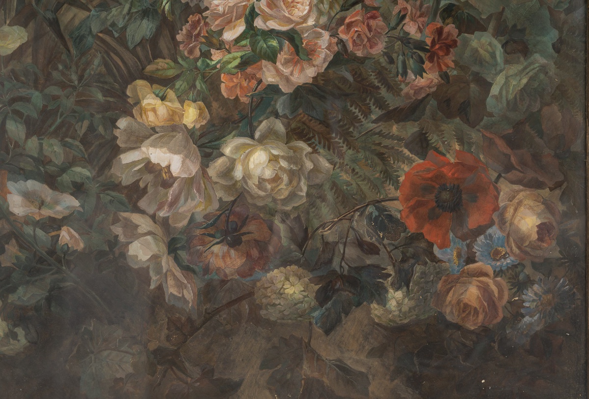 Importante Nature morte aux bouquets de fleurs, gouache de la fin du XIXe siècle-photo-1