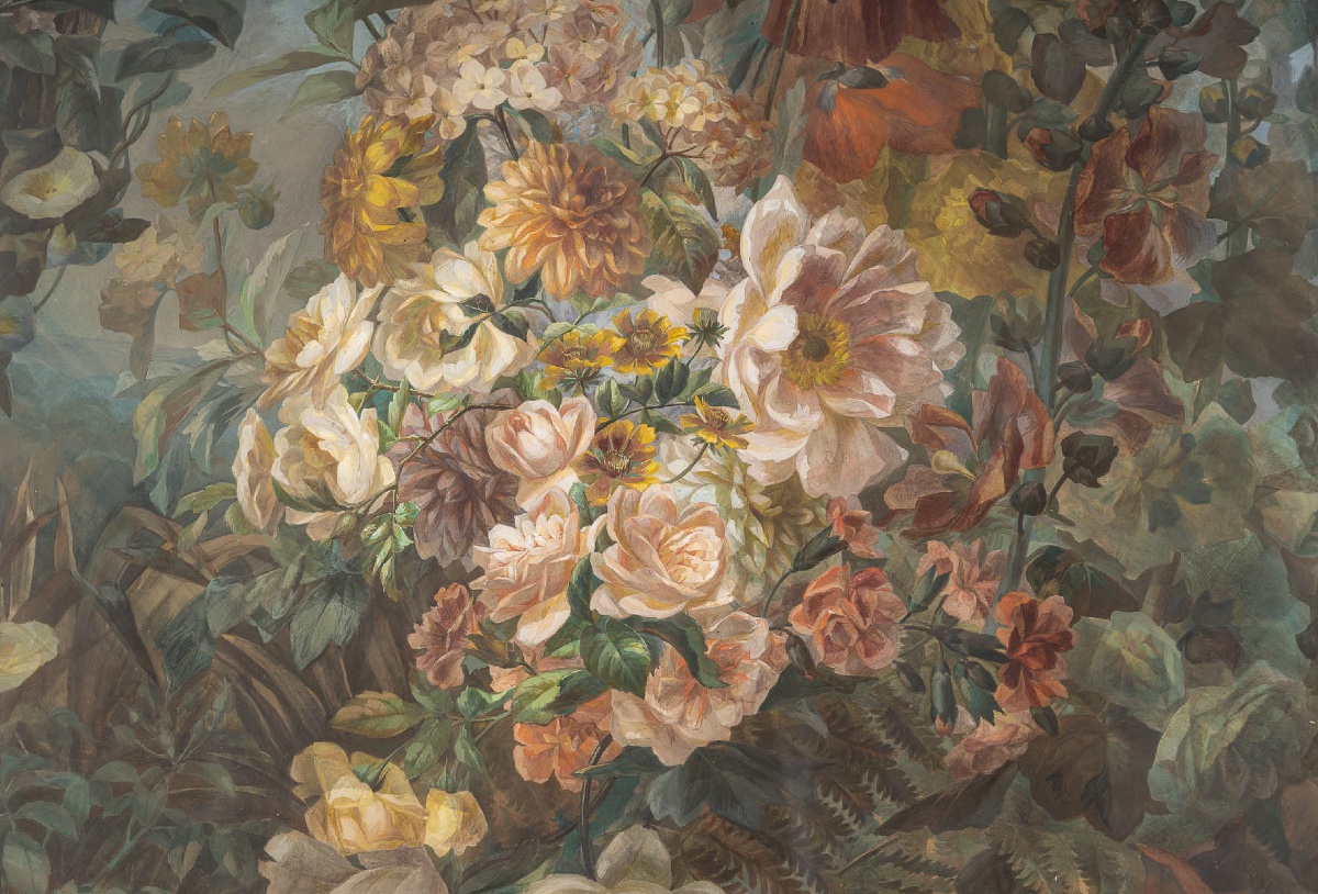 Importante Nature morte aux bouquets de fleurs, gouache de la fin du XIXe siècle-photo-2