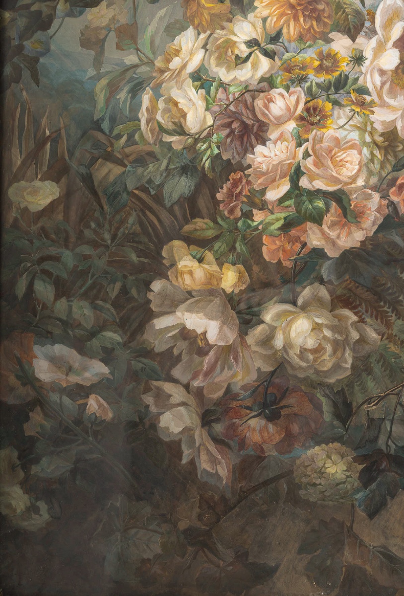 Importante Nature morte aux bouquets de fleurs, gouache de la fin du XIXe siècle-photo-3