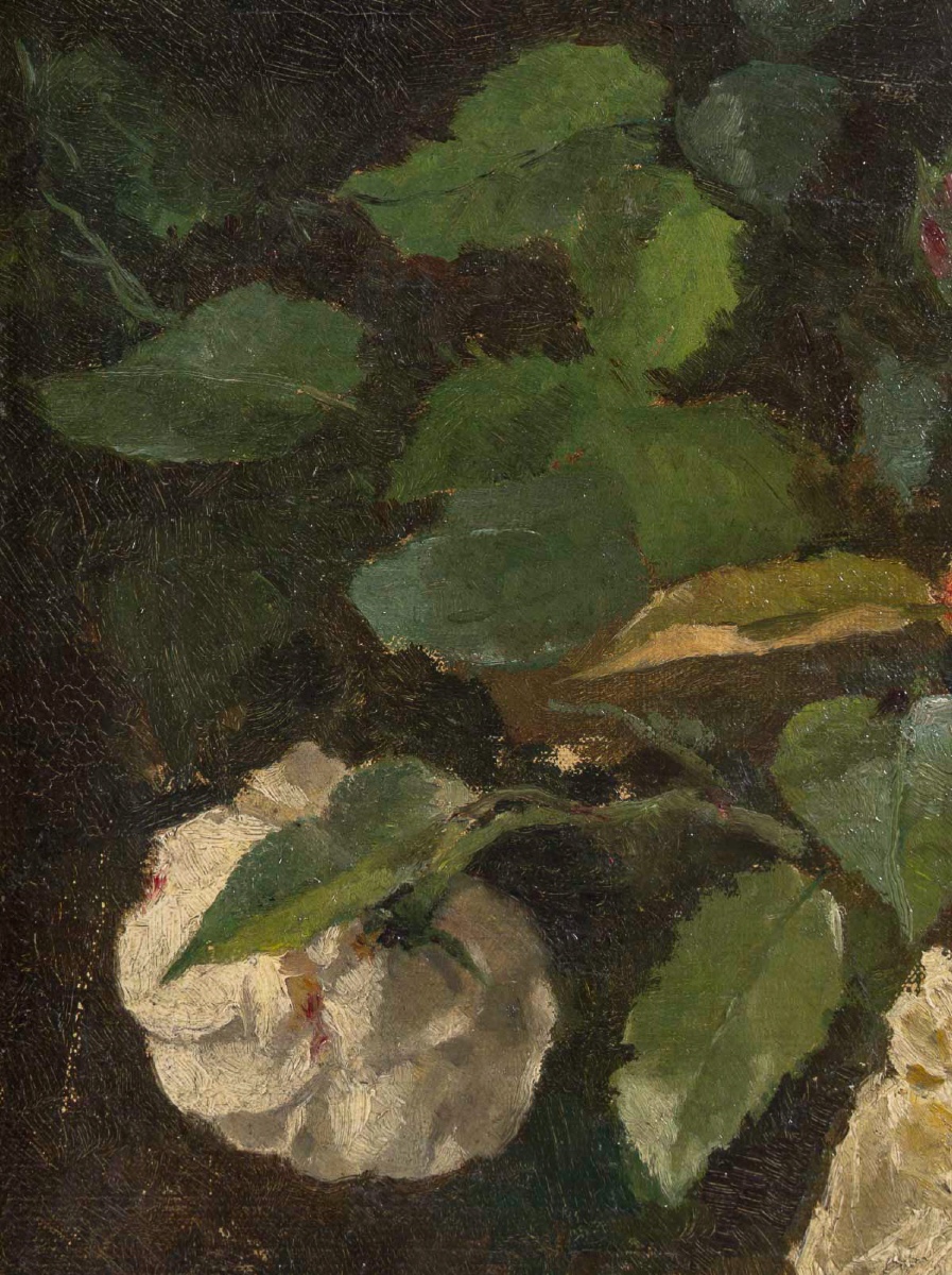 Nature morte au bouquet de Roses huile sur toile de la fin du XIXe siècle-photo-3