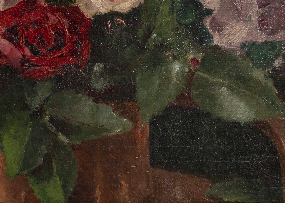 Nature morte au bouquet de Roses huile sur toile de la fin du XIXe siècle-photo-2