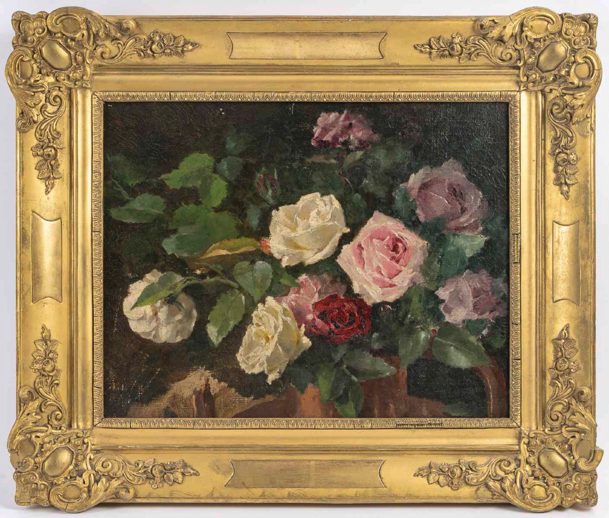 Nature morte au bouquet de Roses huile sur toile de la fin du XIXe siècle