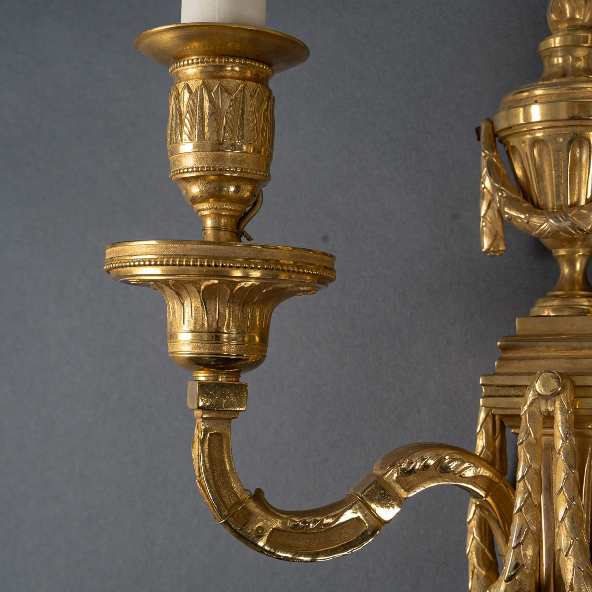 Pair Of Louis XVI Style Chiseled Bronze Two-light Wall Sconces Circa 1820-1850-photo-4