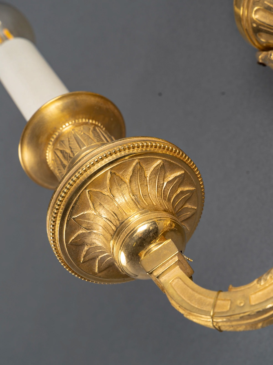 Pair Of Louis XVI Style Chiseled Bronze Two-light Wall Sconces Circa 1820-1850-photo-1