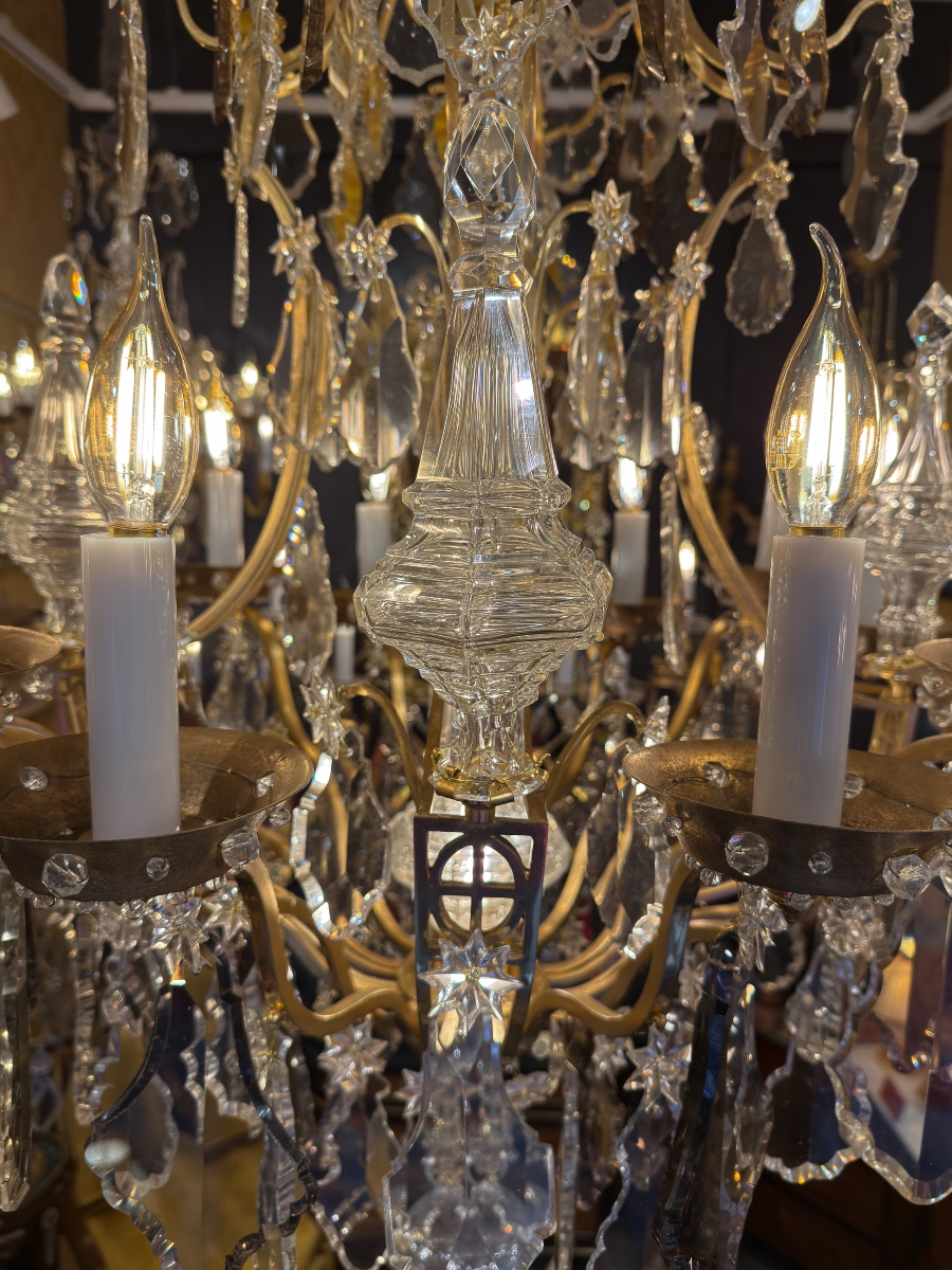Louis XV-style "oeil De Boeuf" Cage Chandelier In Gilt Bronze And Cut Crystal, C. 1880-photo-1
