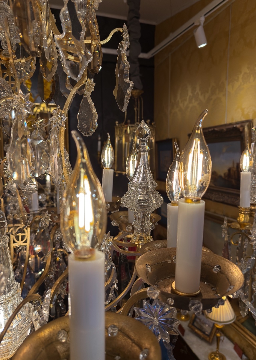 Louis XV-style "oeil De Boeuf" Cage Chandelier In Gilt Bronze And Cut Crystal, C. 1880-photo-5