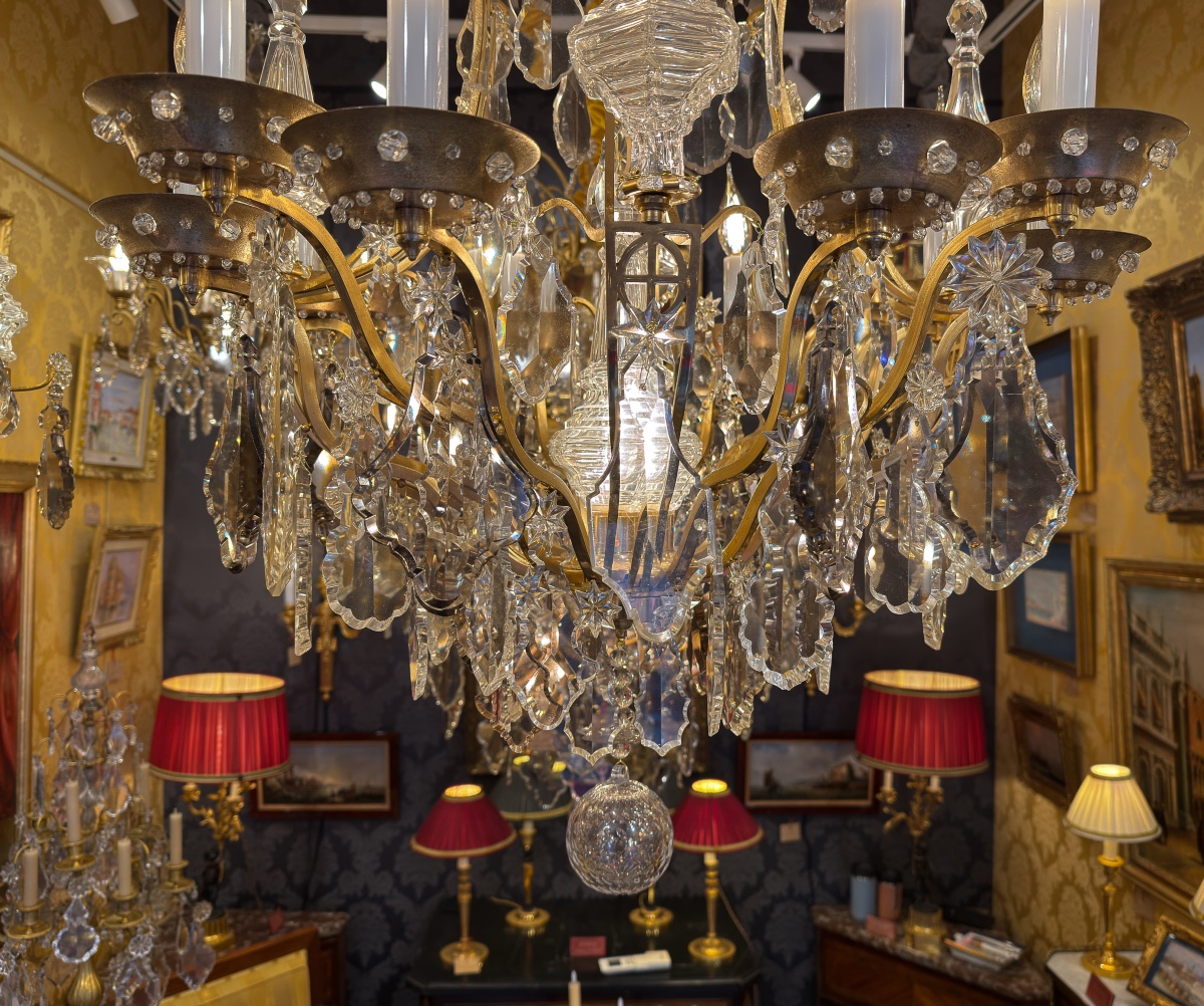Louis XV-style "oeil De Boeuf" Cage Chandelier In Gilt Bronze And Cut Crystal, C. 1880-photo-6