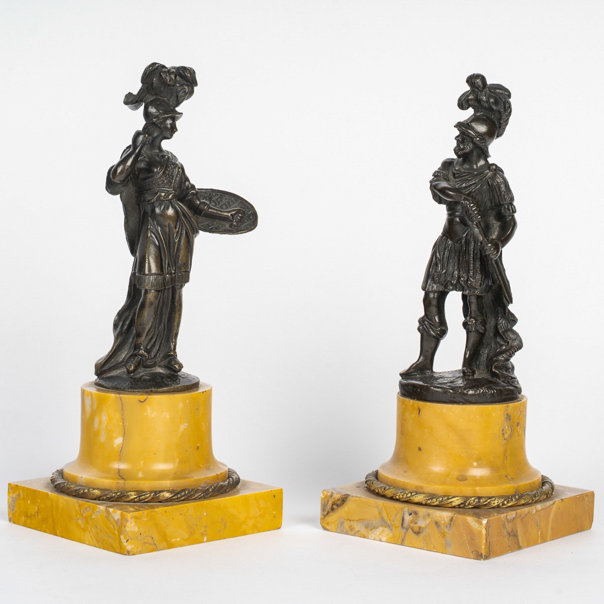 A Fine Pair Of Patinated Bronze Statuettes Depicting Mars And Minerva, Italy, 18th Century-photo-2