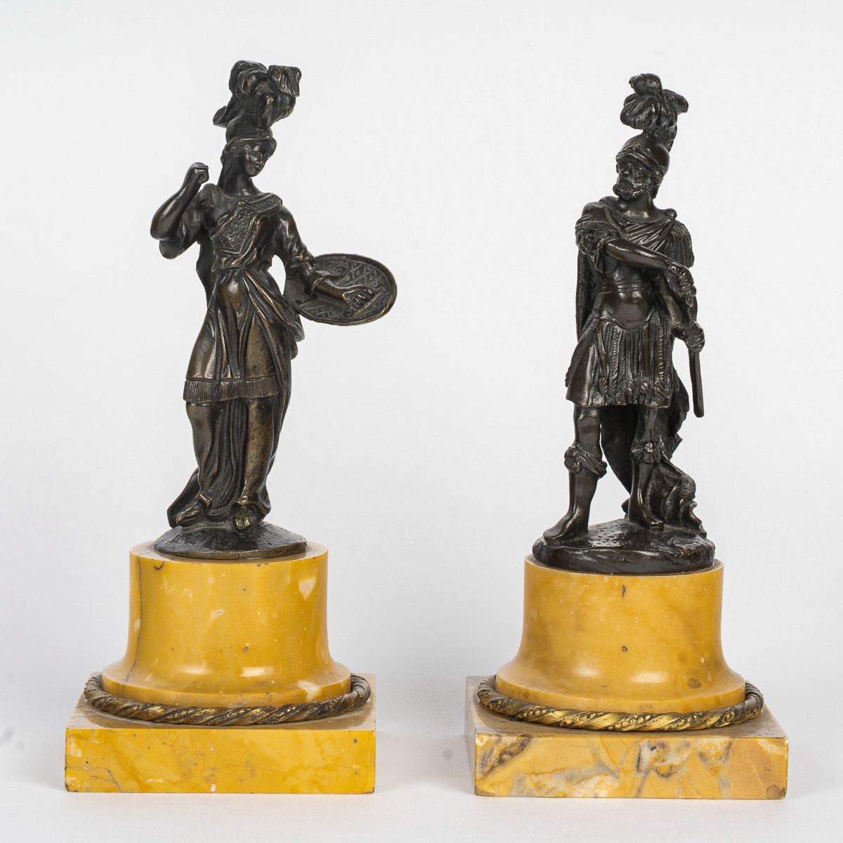 A Fine Pair Of Patinated Bronze Statuettes Depicting Mars And Minerva, Italy, 18th Century-photo-8