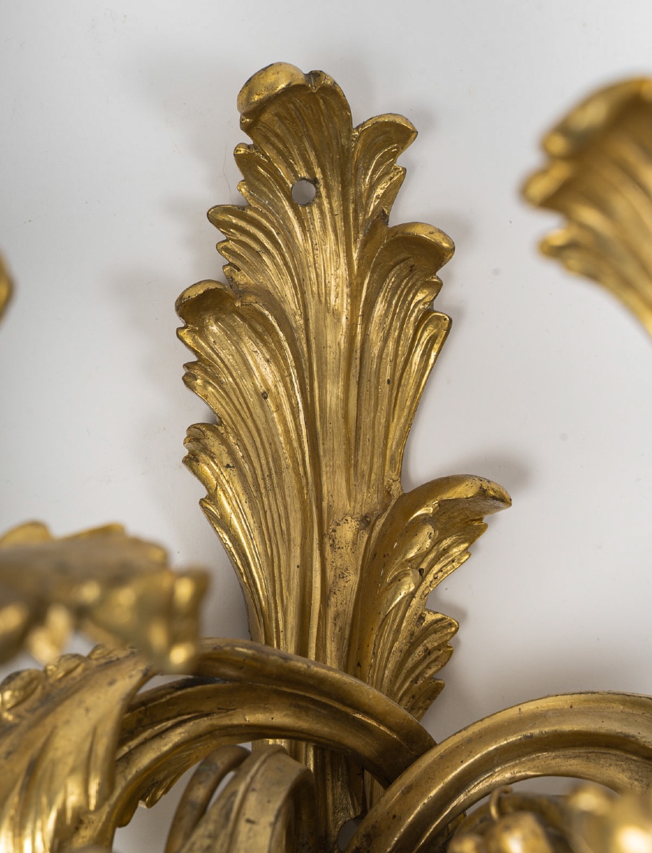 A Large Pair Of Louis XV-style Five-light Wall Sconces In Gilt Bronze, C. 1890–1900-photo-4