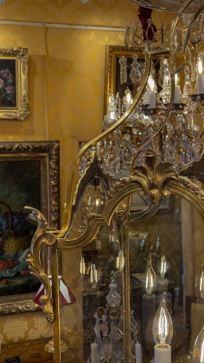 Lanterne pentagonale de style Transition en bronze ciselé et doré, vers 1790-1830-photo-2