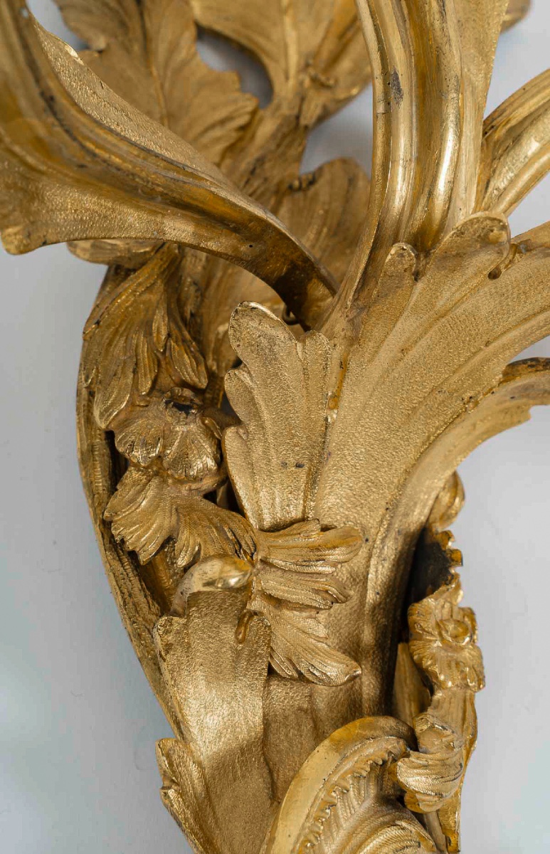 Paire de grandes appliques en bronze doré d’après Juste-Aurèle Meissonnier, vers 1850-photo-1