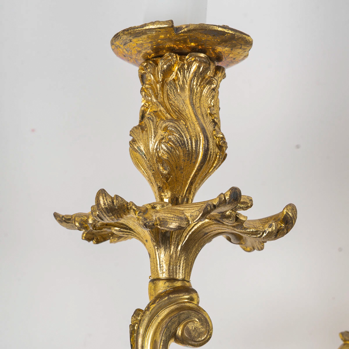A Large Pair Of Louis XV Rocaille Style Three-light Wall Sconces In Gilt Bronze, C. 1850-photo-4