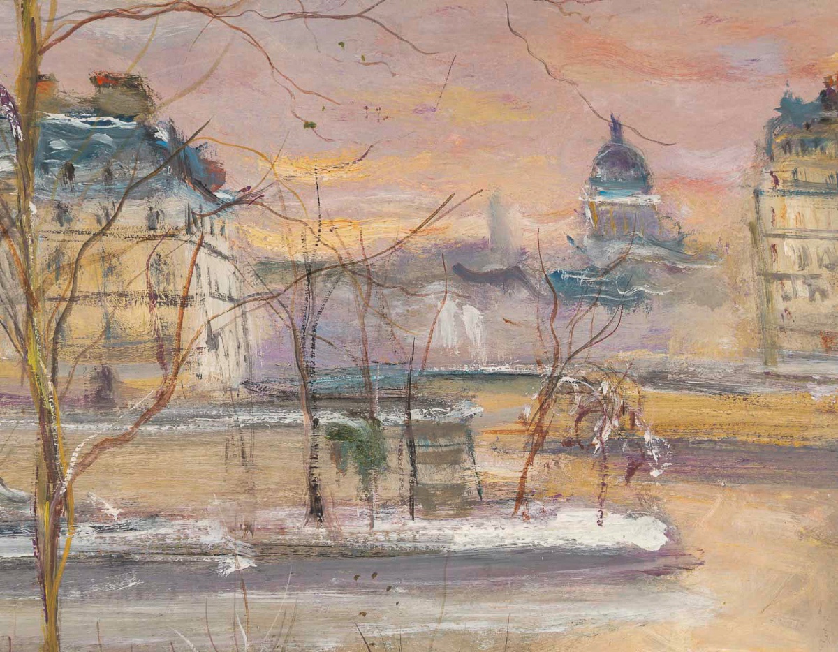 Serge Belloni (1925-2005) Vue Panoramique des Quais de Seine huile sur bois  vers 1997-photo-1