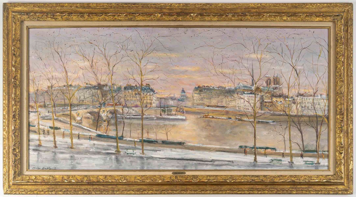 Serge Belloni (1925-2005) Vue Panoramique des Quais de Seine huile sur bois  vers 1997-photo-8