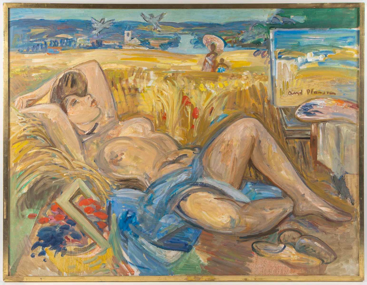 André Planson (1898–1981) – Reclining Nude In A Wheat Field, Oil On Canvas