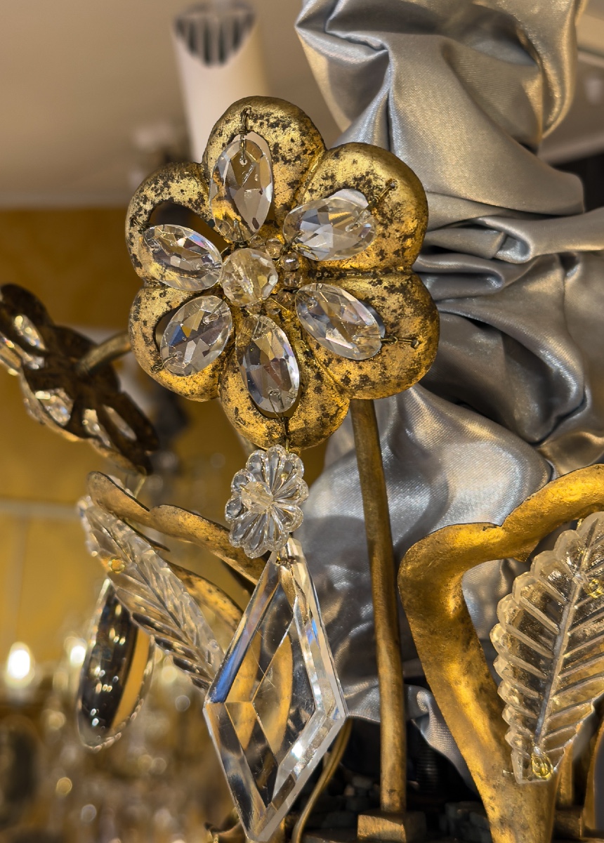 Small Gilded Iron And Cut-crystal Cage Chandelier By Maison Baguès, C. 1920-photo-3