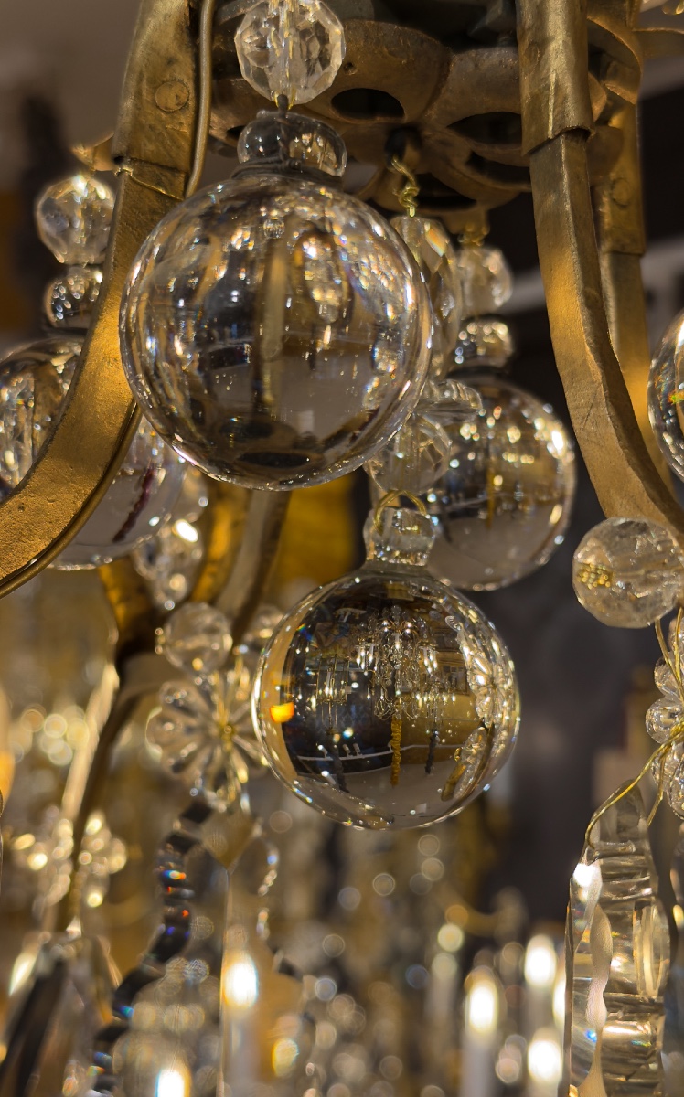 Small Gilded Iron And Cut-crystal Cage Chandelier By Maison Baguès, C. 1920-photo-4