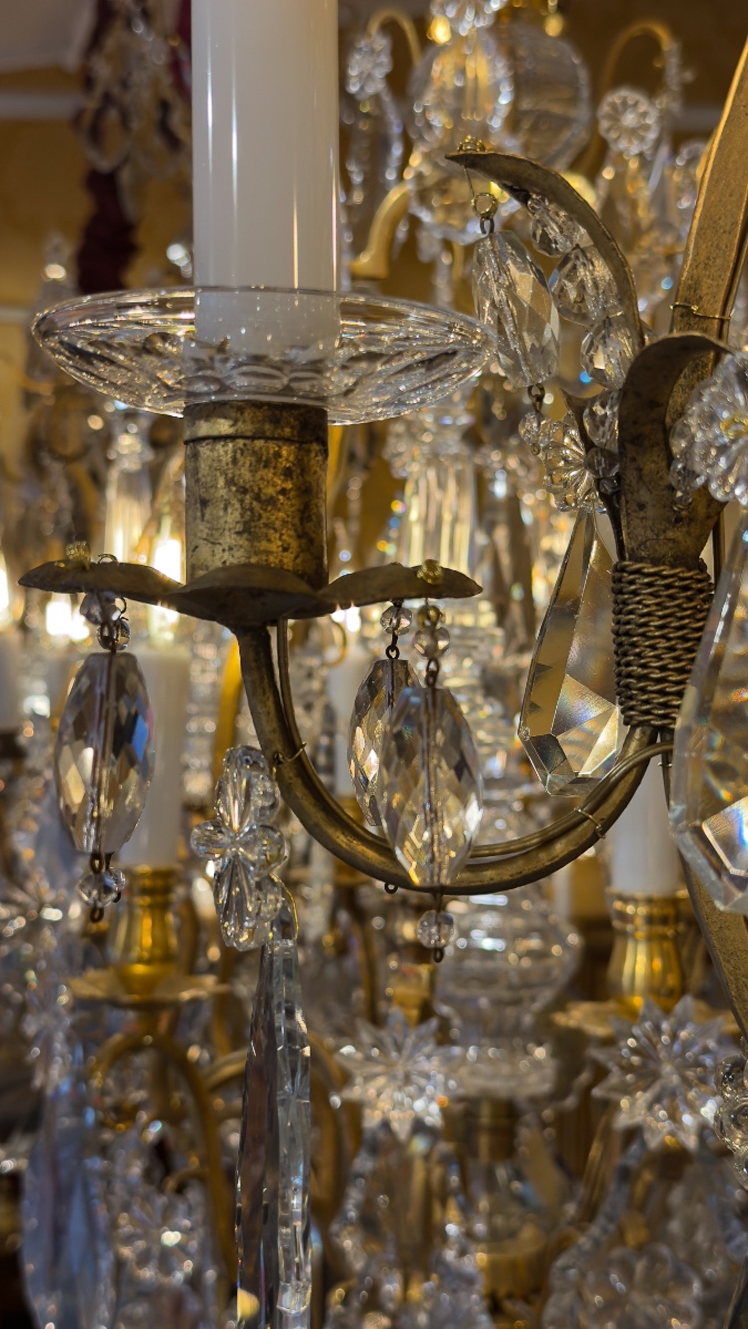 Small Gilded Iron And Cut-crystal Cage Chandelier By Maison Baguès, C. 1920-photo-1