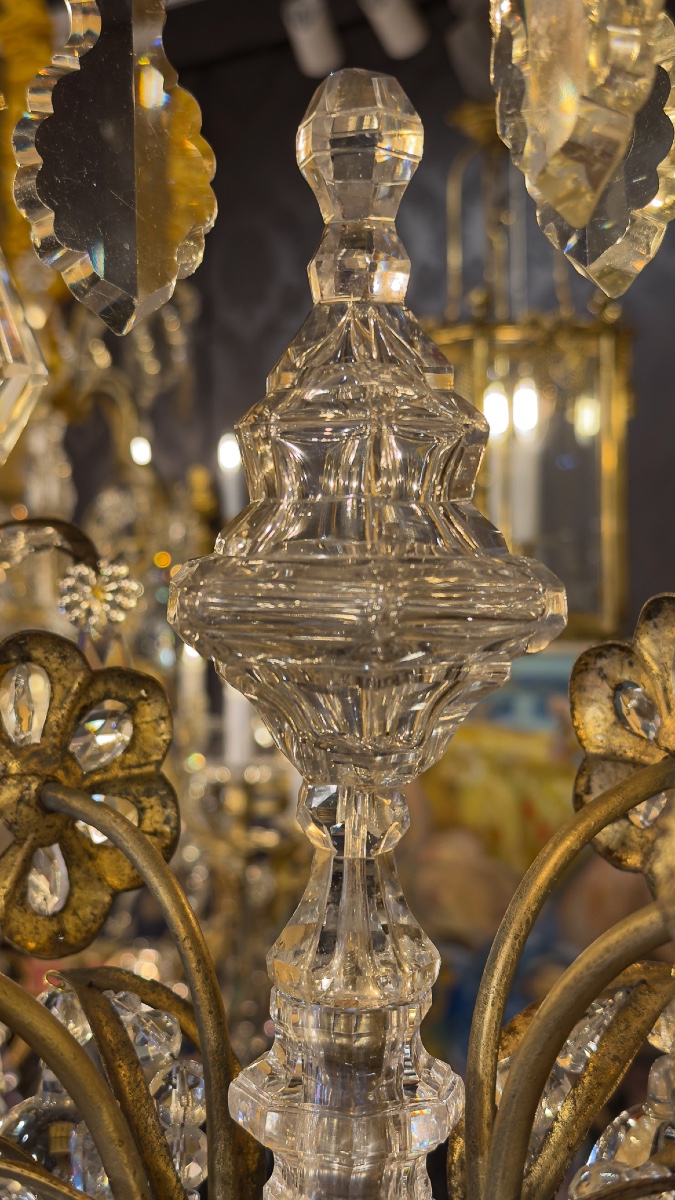 Small Gilded Iron And Cut-crystal Cage Chandelier By Maison Baguès, C. 1920-photo-3