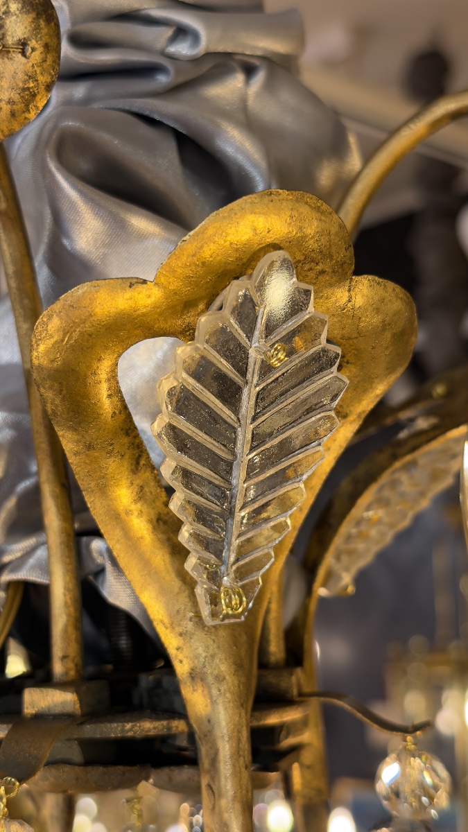 Small Gilded Iron And Cut-crystal Cage Chandelier By Maison Baguès, C. 1920-photo-5