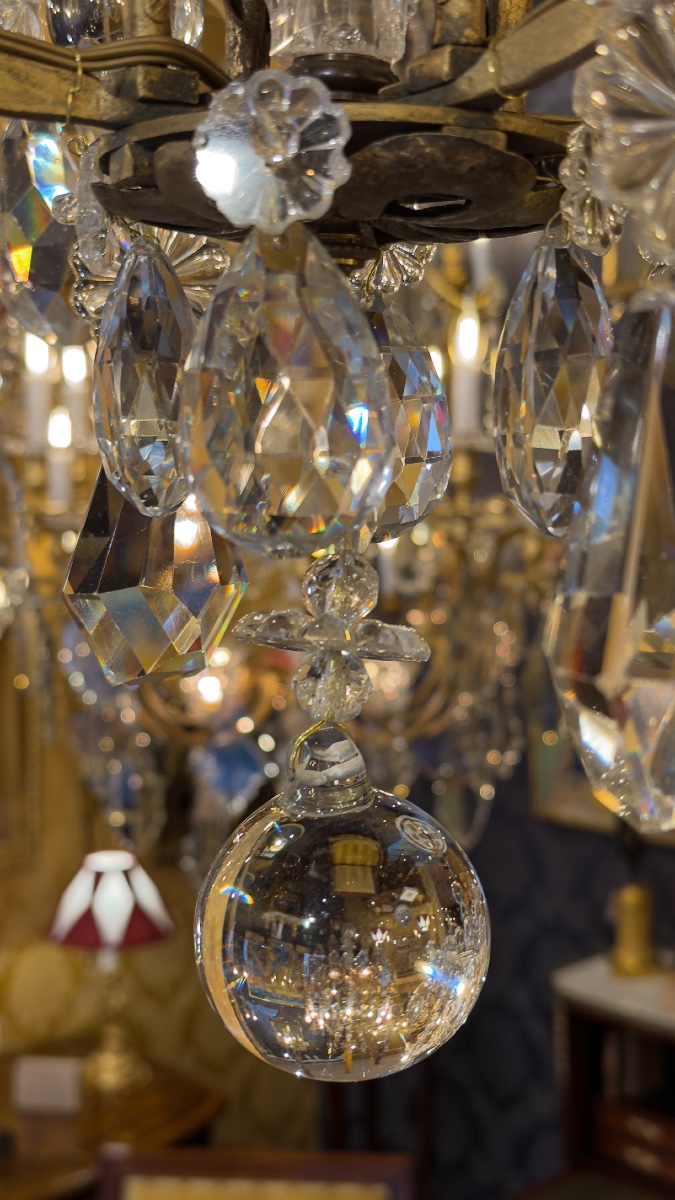 Small Gilded Iron And Cut-crystal Cage Chandelier By Maison Baguès, C. 1920-photo-6