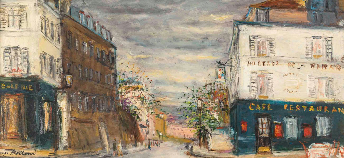 Serge Belloni (1925-2005) - La Rue des Saules en Automne huile sur bois vers 1970-photo-2