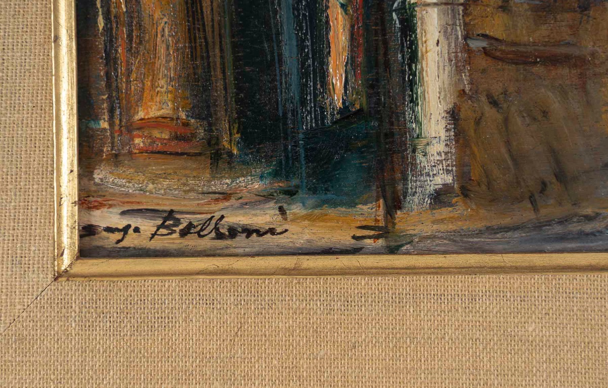 Serge Belloni (1925-2005) - La Rue des Saules en Automne huile sur bois vers 1970-photo-2