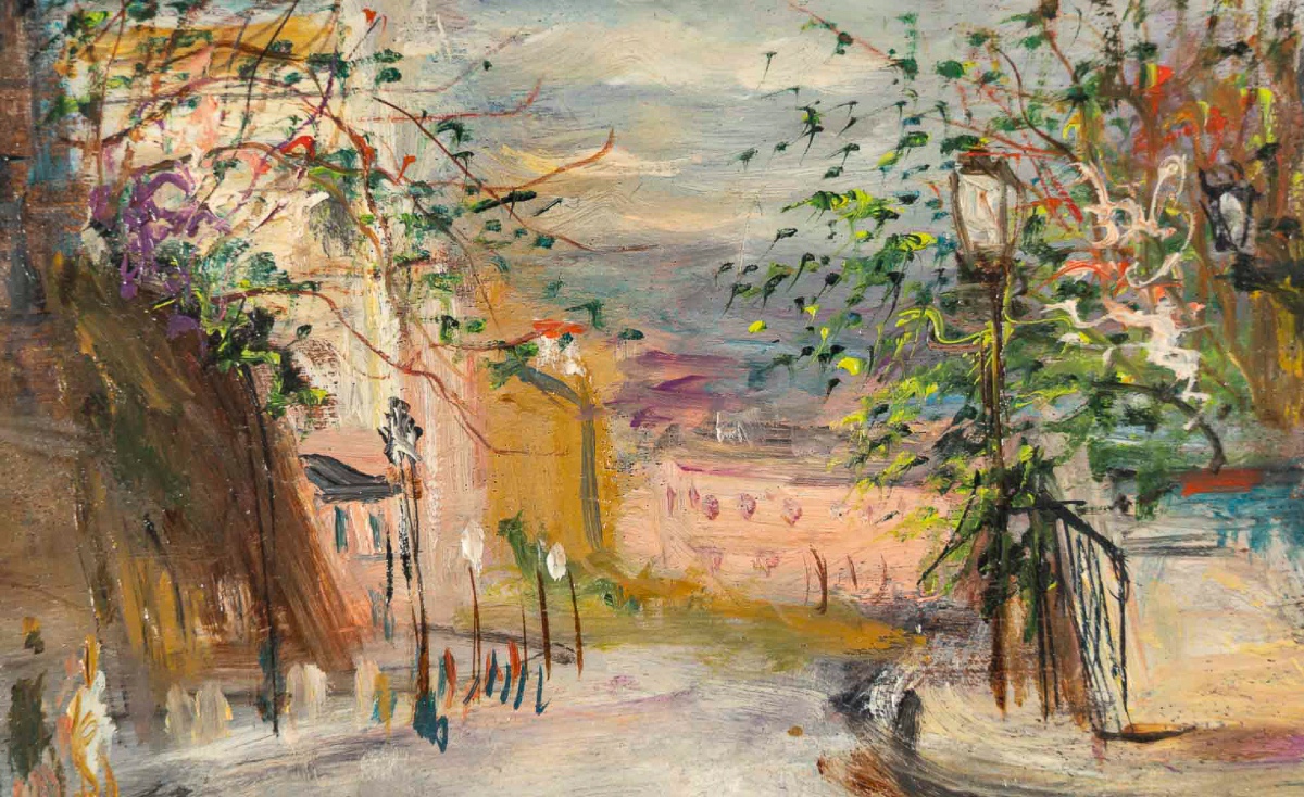 Serge Belloni (1925-2005) - La Rue des Saules en Automne huile sur bois vers 1970-photo-3