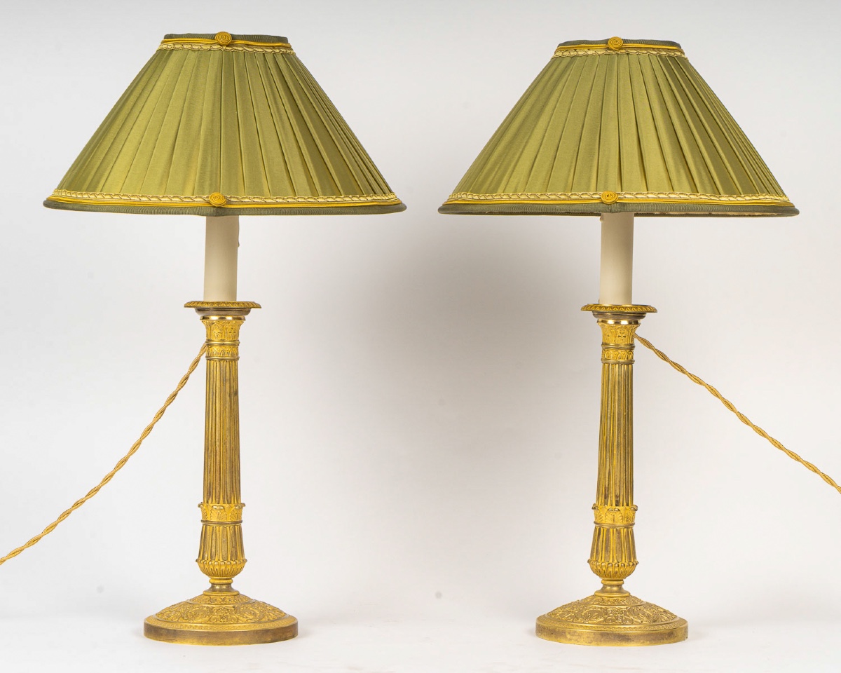Gérard-jean Galle (1788–1846) A Pair Of Gilt Bronze Flambeaux, Converted In Lamps, C. 1820