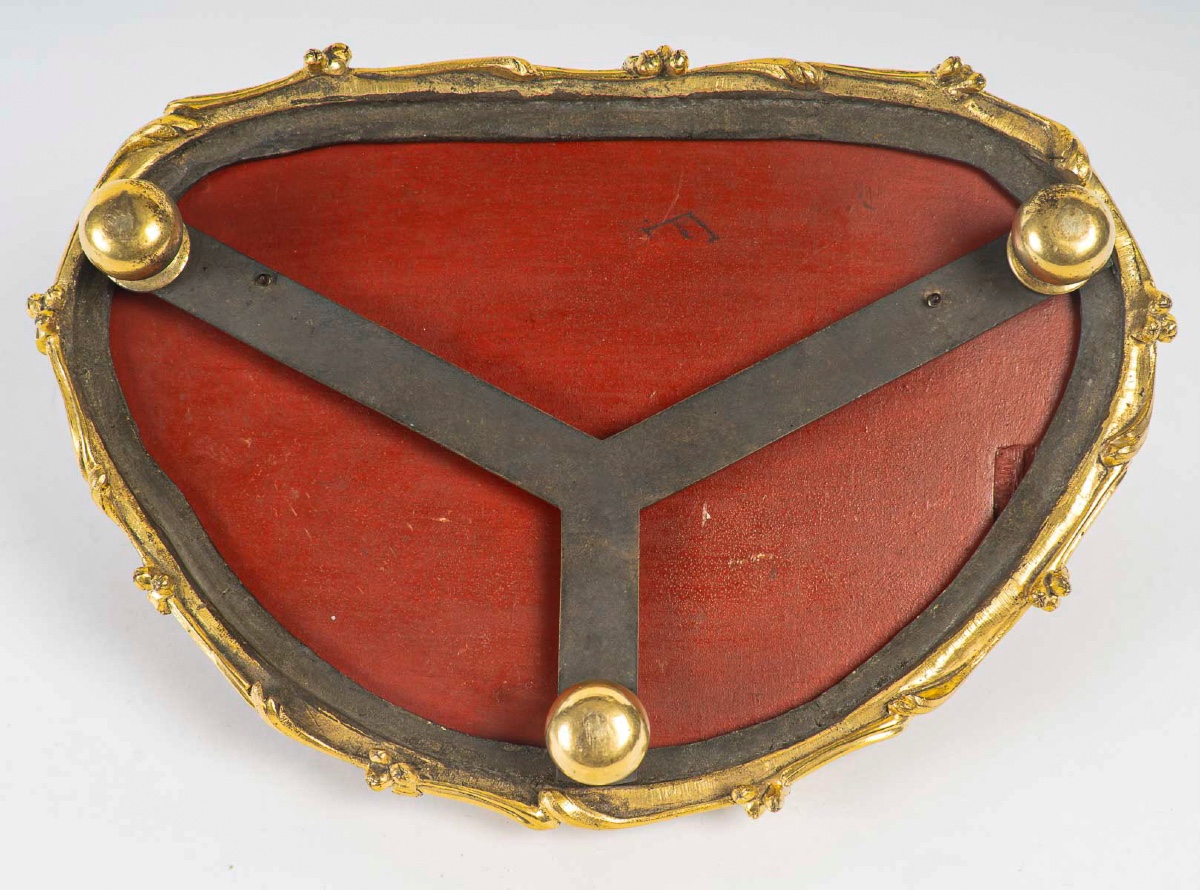 Encrier de bureau à monture en bronze et plaque de Vernis Martin époque époque Napoléon III-photo-6