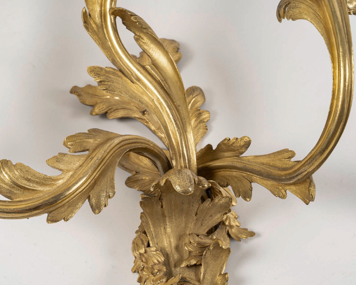 After Juste-aurele Meissonnier A Fine And Large Pair Of Gilt-bronze Wall Sconces, C. 1850-photo-3