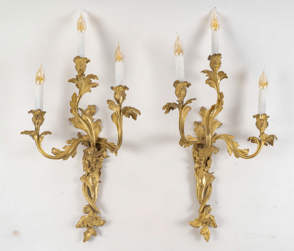 After Juste-aurele Meissonnier A Fine And Large Pair Of Gilt-bronze Wall Sconces, C. 1850