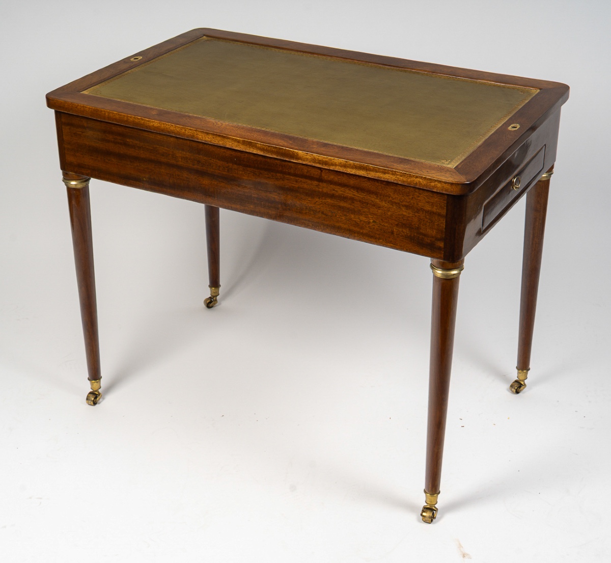 Table à jeux formant bureau en acajou et marqueterie travail français de la fin du 18eme siècle-photo-4