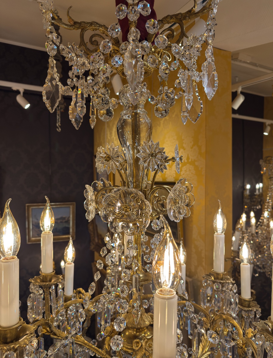 Napoleon III Period Chandelier In Gilt Bronze And Cut Crystal, Signed By The House Of Baccarat-photo-3