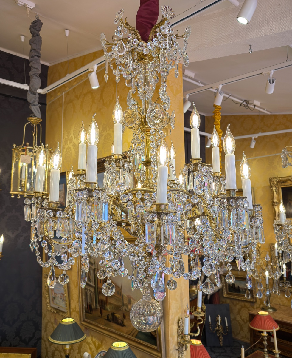 Napoleon III Period Chandelier In Gilt Bronze And Cut Crystal, Signed By The House Of Baccarat-photo-8