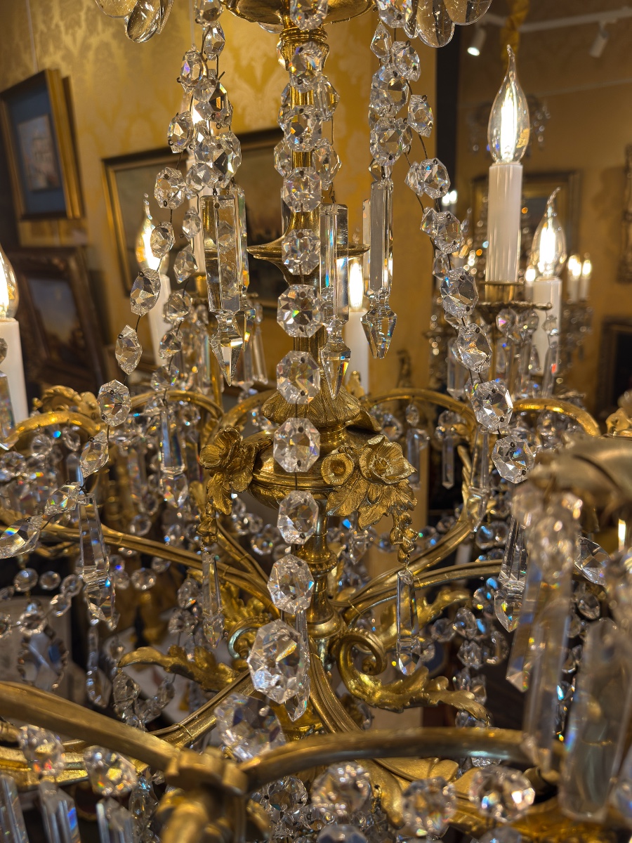 Napoleon III Period Chandelier In Gilt Bronze And Cut Crystal, Signed By The House Of Baccarat-photo-1
