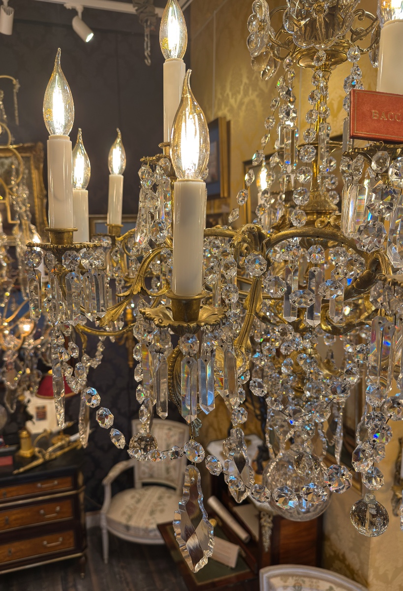 Napoleon III Period Chandelier In Gilt Bronze And Cut Crystal, Signed By The House Of Baccarat-photo-3