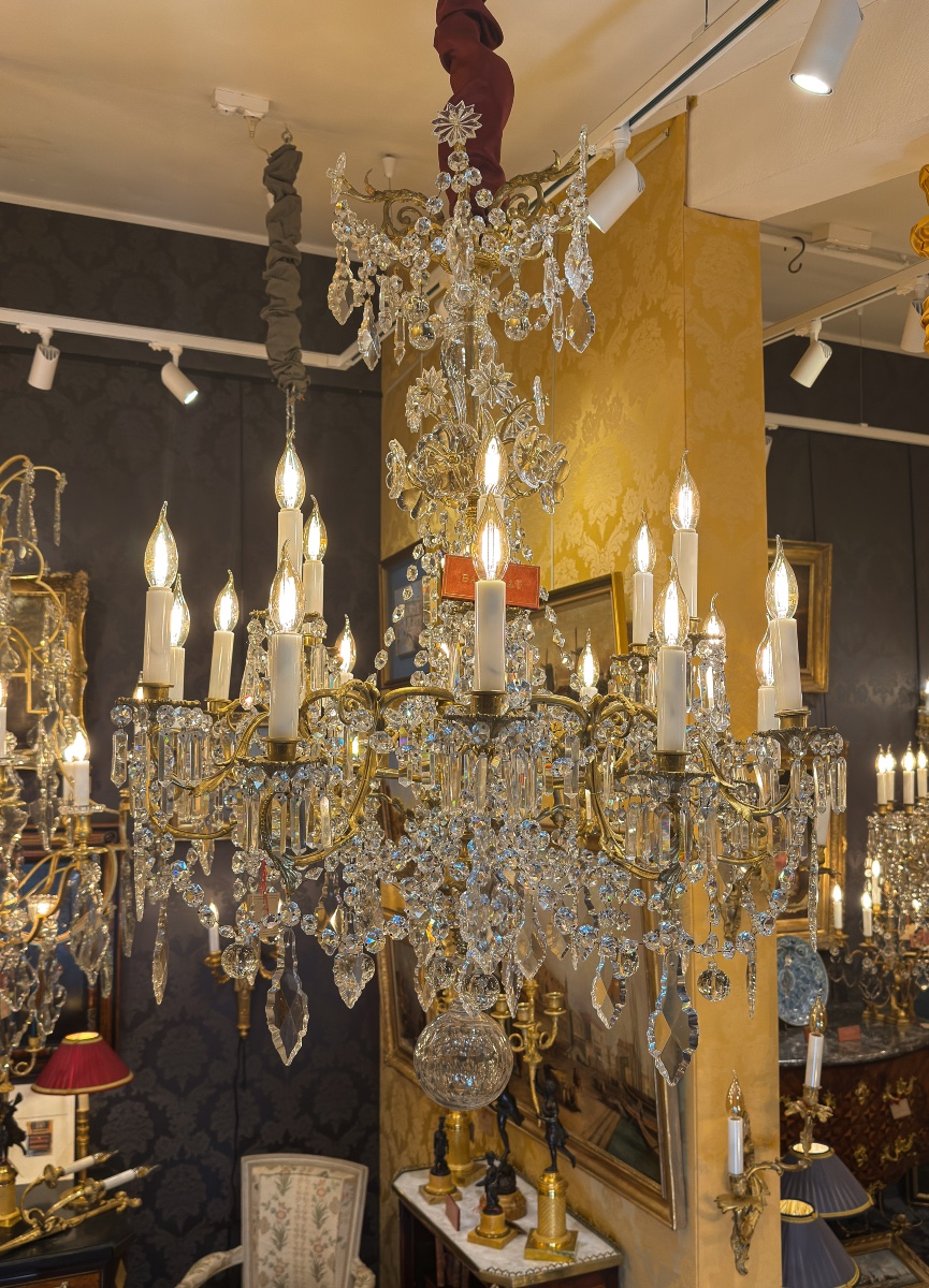 Napoleon III Period Chandelier In Gilt Bronze And Cut Crystal, Signed By The House Of Baccarat