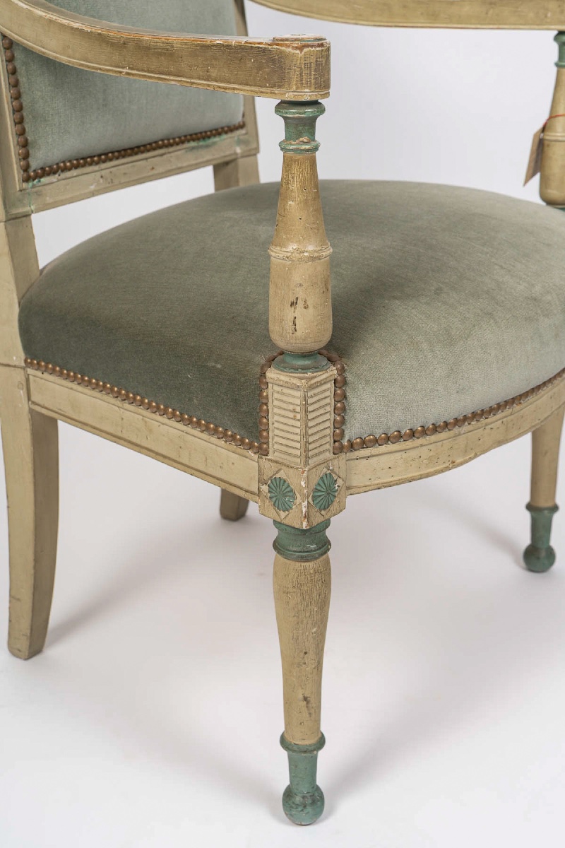 Série de six fauteuils en hêtre laqué d’époque Directoire (1795-1799)-photo-4