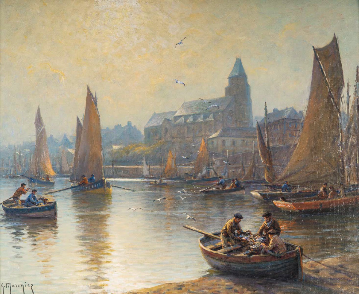 Georges Maroniez (1865–1933) – Retour de Pêche, huile sur toile vers 1900-photo-2
