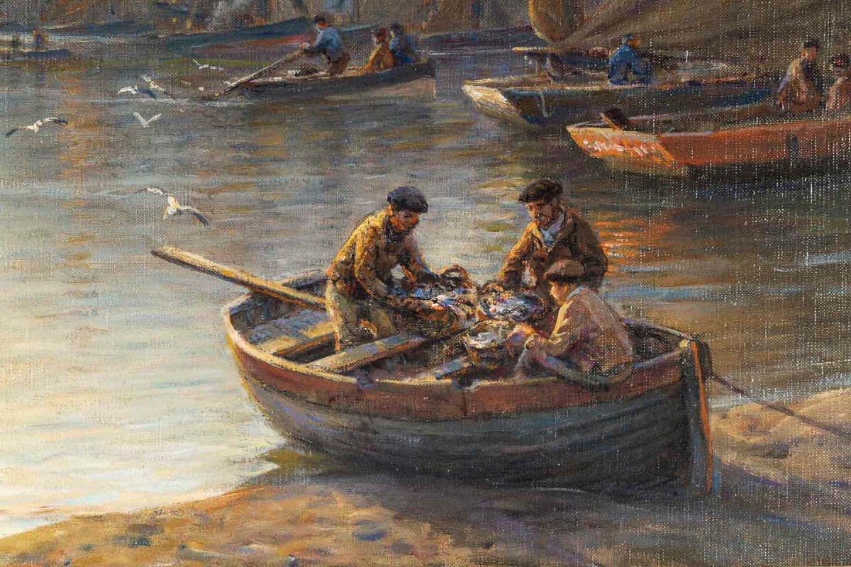 Georges Maroniez (1865–1933) – Retour de Pêche, huile sur toile vers 1900-photo-3