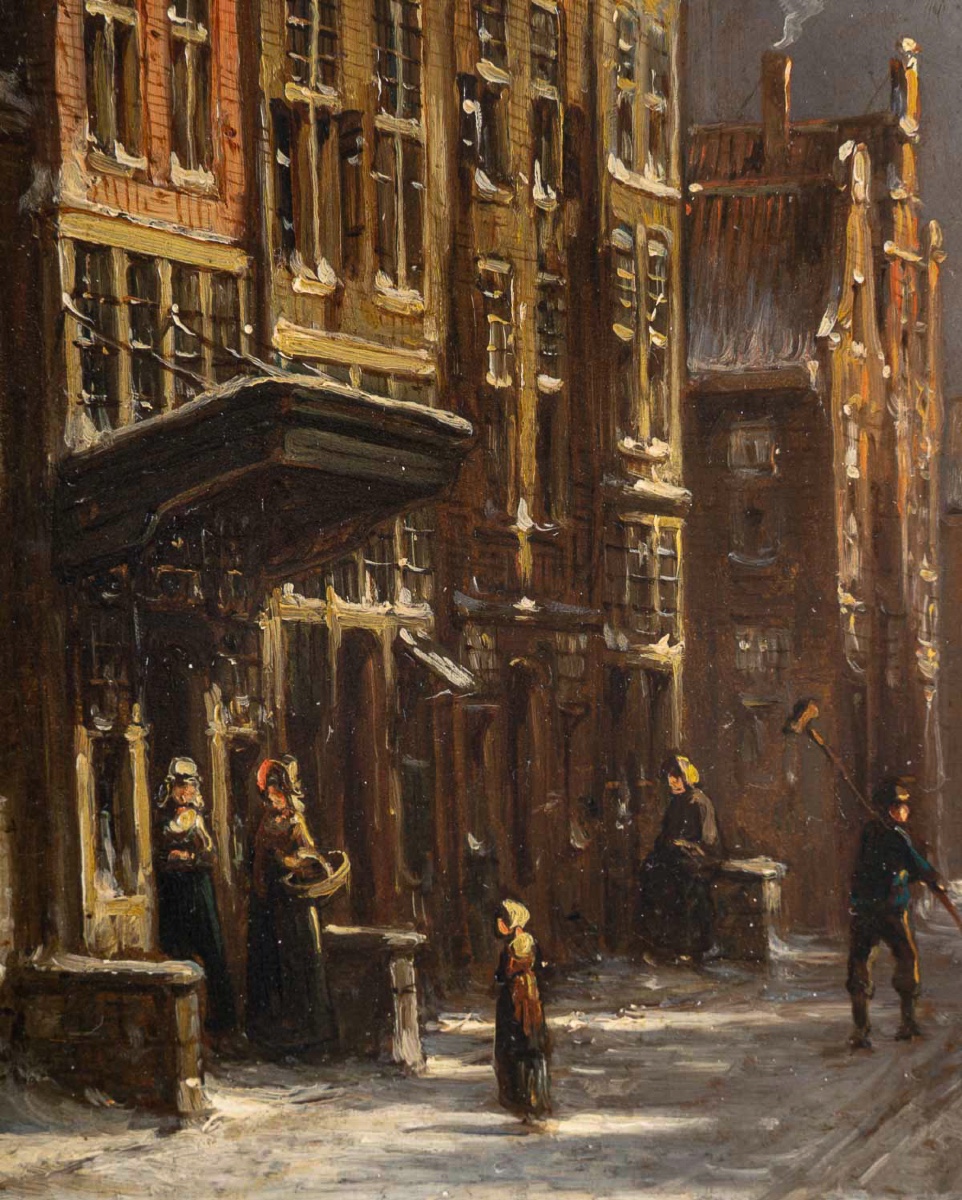 Petrus Gerardus Vertin (1819-1893) Rue d’Amsterdam Enneigée huile sur bois  vers 1860-photo-3