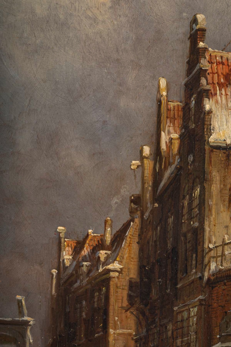 Petrus Gerardus Vertin (1819-1893) Rue d’Amsterdam Enneigée huile sur bois  vers 1860-photo-4