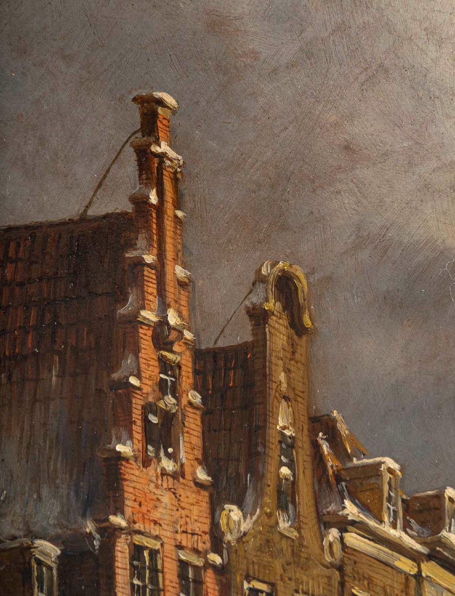 Petrus Gerardus Vertin (1819-1893) Rue d’Amsterdam Enneigée huile sur bois  vers 1860-photo-1