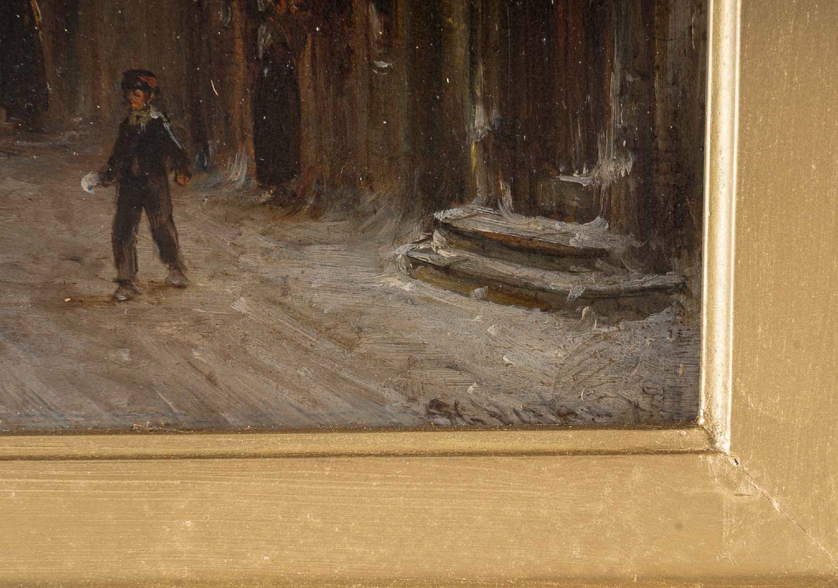 Petrus Gerardus Vertin (1819-1893) Rue d’Amsterdam Enneigée huile sur bois  vers 1860-photo-3