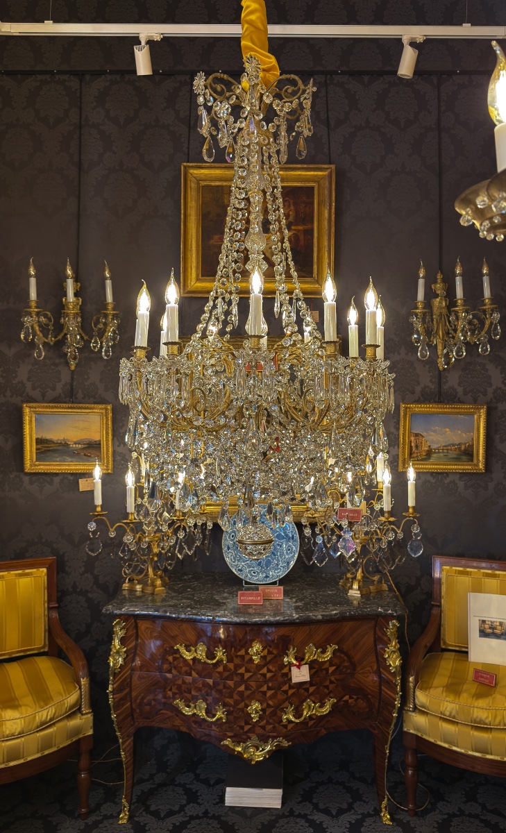 Twelve-arm Gilt Bronze And Baccarat Crystal Chandelier, C. 1880-photo-2