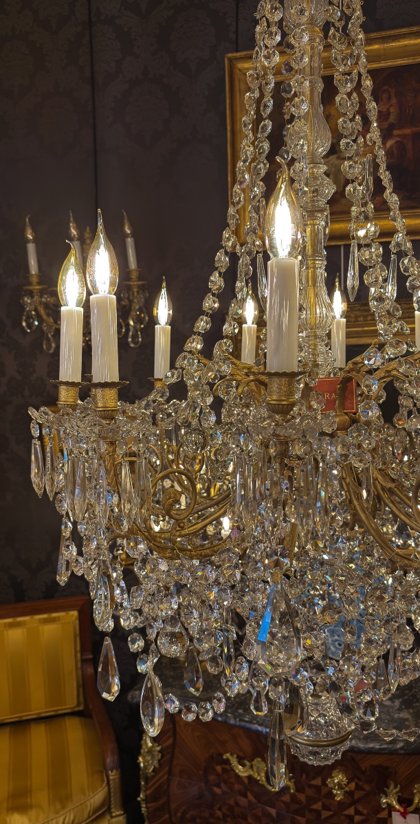 Twelve-arm Gilt Bronze And Baccarat Crystal Chandelier, C. 1880-photo-2
