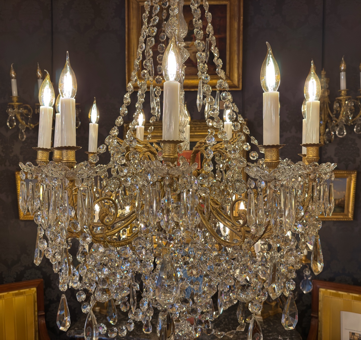 Twelve-arm Gilt Bronze And Baccarat Crystal Chandelier, C. 1880-photo-4