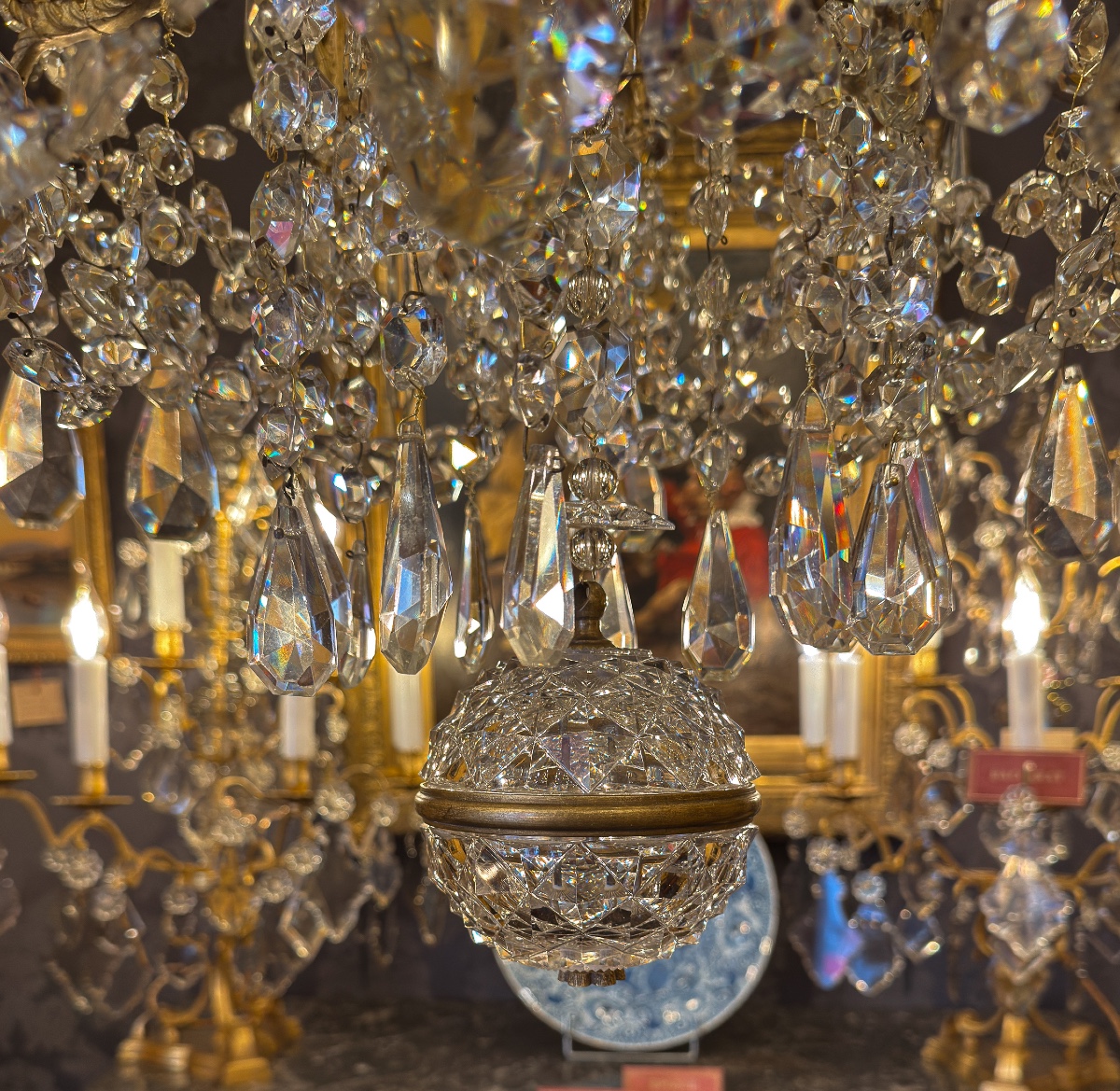 Twelve-arm Gilt Bronze And Baccarat Crystal Chandelier, C. 1880-photo-8